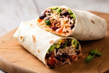 Wall Mural - vegetarian burrito, filled with beans, rice and veggies, created with generative ai