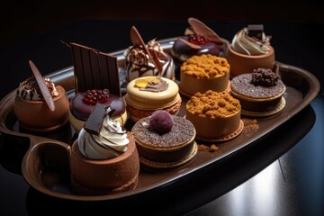 Canvas Print - a tray of different chocolate desserts, each one more delicious-looking than the last, created with generative ai