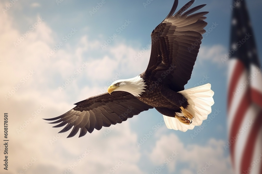 Wavy American flag with an eagle symbolizing strength and freedom . 4th ...