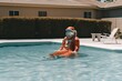Astronaut pool relax summer. Generate Ai