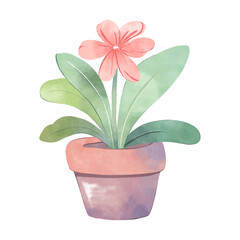 Wall Mural - Watercolor House Plant in pot. Isolated on a white background