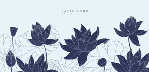 Wall Mural - botanical line bakground with flowers and leaves. floral foliage for wedding invitation, wall art or
