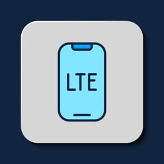 Poster - Filled outline LTE network icon isolated on blue background. Vector