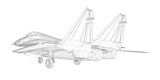 Fototapeta Sport - Military fighter jet wireframe. Vector art illustration of wireframe airplane. Modern war aircraft. Supersonic speed. 3D..