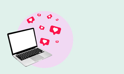 art collage, computer hearts on a light background. algorithm giving likes hearts reaction social me