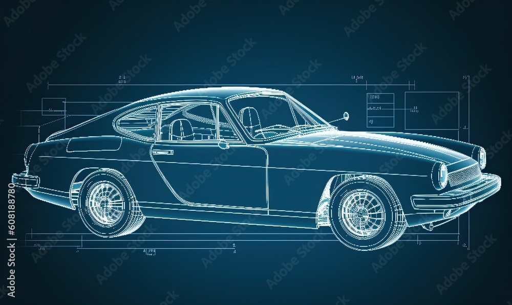 In-depth technical drawing of a car displayed in an informative ...