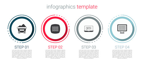 Set Coal mine trolley, Binary code, Data analysis and . Business infographic template. Vector