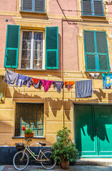 Wall Mural - Small streets  and washing gown in Levanto Cinque Terre, Liguria Italy