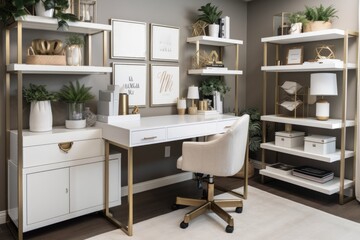 a home office with a functional workspace, efficient storage and organization, and stylish decor, created with generative ai