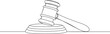 continuous single line drawing of judge gavel, line art vector illustration