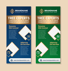 Poster - smart tree experts banner design template with natural shape and gradient blue and green background.