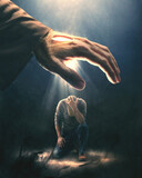 Fototapeta Natura - Hand of Jesus giving light