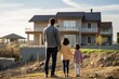 © Kristian - A hopeful rear view image of a young family standing hand in hand, their eyes filled with anticipation as they admire their new home, symbolizing a fresh start and the excitement of a new chapter.