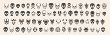 Skull Human Vector Shapes Set. Deaths Head. Mortality Symbols. Hellspawn. Satanic Imagery. Horror Icons. Occult. Demon. Dia De Los Muertos. Rock And Roll. Logo. Icon. Pictogram. Sugar Skull. Tattoo