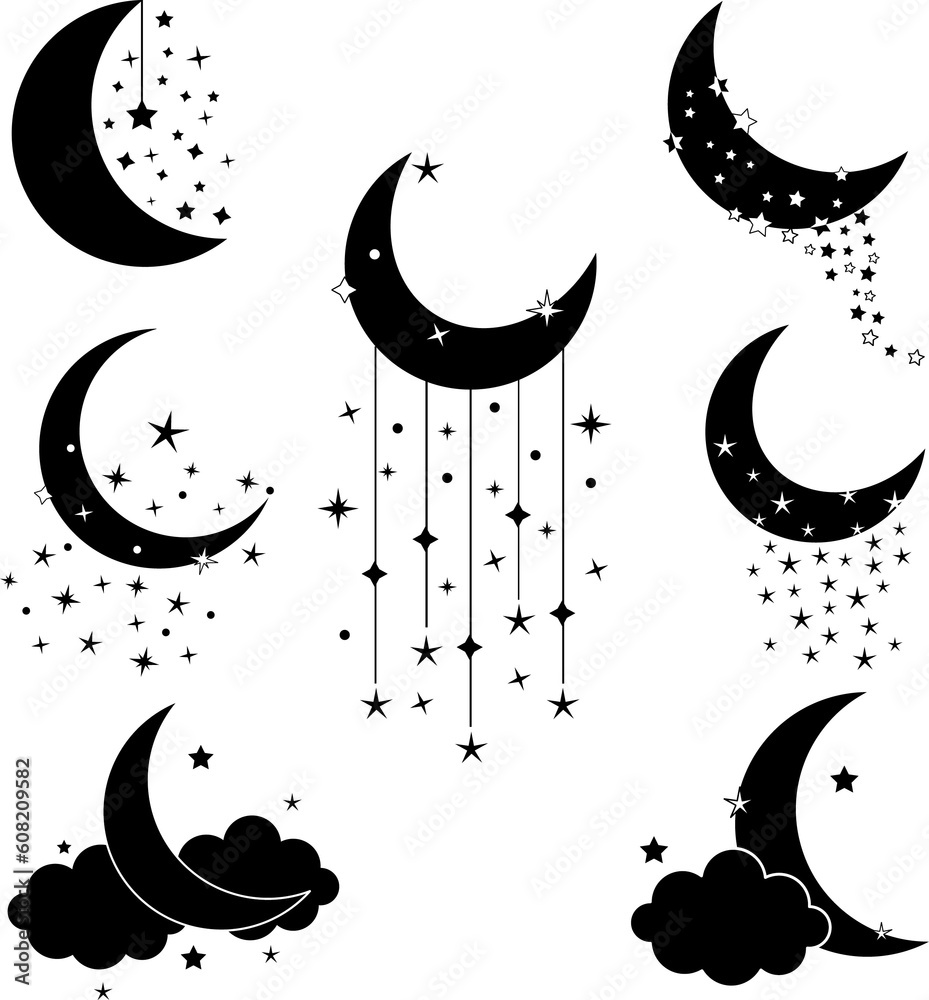 Moon and stars night sky icon set Stock Illustration | Adobe Stock