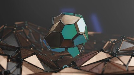 Poster - loop 3d animation of a futuristic crystal that changes shape. abstract composition of a fantastic ar