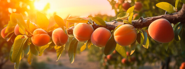 apricot grows on a tree in the harvest garden. Generative Ai,