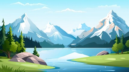 Wall Mural - Abstract background mountains with river. Through illustration, the mountains with a serene river create a captivating scene against an abstract background. Generative AI.