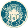 iconic distressed sticker tattoo style image of female face crying