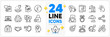 © blankstock - Icons set of Petrol station, Discounts offer and Risk management line icons pack for app with Puzzle, Share, Targeting thin outline icon. Sale tag, Honor, Shield pictogram. Vector