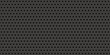 Seamless perforated metal dot grid pattern. Metallic industrial steel dark grey and black grate with punched holes background texture. Repeating speaker grill closeup high resolution 3D rendering.