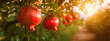Pomegranate grows on a tree in the harvest garden. Generative Ai,