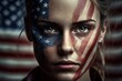© MiraCle72 - Young woman with painted American flag on her face, created with generative AI