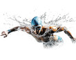 a professional swimming person with water splashes on transparent background