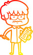 warm gradient line drawing of a annoyed cartoon boy