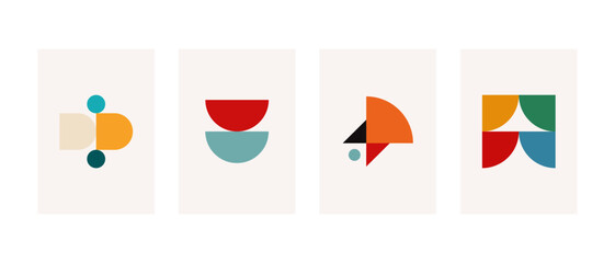 Poster - Interior Spaces with Bauhaus Inspired Geometric Posters. Vector Illustration Experimental Layouts Design.