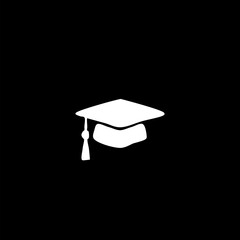 Graduate student hat doodle icon isolated on black background