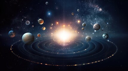 witness a celestial alignment that reveals the harmony of the cosmos. stars, planets, and galaxies a
