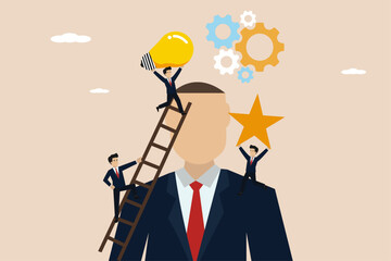 Wall Mural - Change of mind concept business illustration, businessmen team helping with new creative ideas. Illustration of successful businessman.
