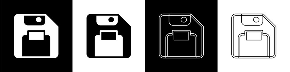 Poster - Set Floppy disk for computer data storage icon isolated on black and white background. Diskette sign. Vector