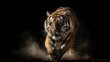 A Bengal Tiger, captured mid-stride, its sinewy muscles standing out beneath its luminous fur