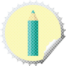 Green Coloring Pencil Graphic Vector Illustration Round Sticker Stamp