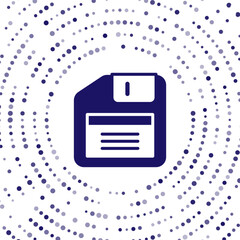 Poster - Blue Floppy disk for computer data storage icon isolated on white background. Diskette sign. Abstract circle random dots. Vector