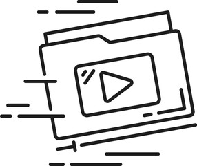 Poster - Fast content delivery. CDN. Content delivery network icon, media file upload and update web service, CDN linear vector icon or pictogram with fast moving computer folder containing media files