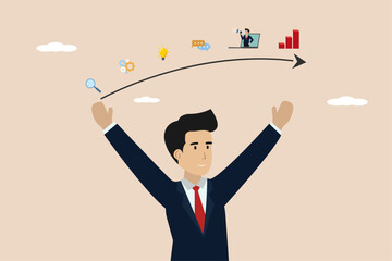 Wall Mural - The process of a businessman's journey from start to success. Illustration of successful businessman.