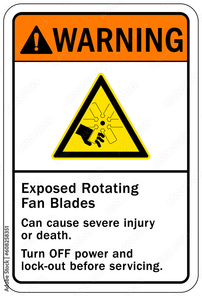 Rotating blade hazard sign and labels exposed rotating fan blades. Can ...