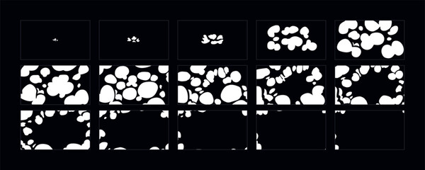 Wall Mural - Smoke explosion animation. 2d cartoon cloud animated sprite sheet frames. Flash motion boom Exploding effect storyboard vector illustration set.