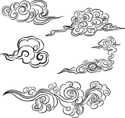 Wall Mural - Chinese cloud vector for coloring book and printing on white background.Traditional Japanese culture element for tattoo design and idea.