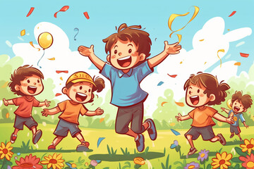 Free vector hand drawn boy with children day background made with Generative AI