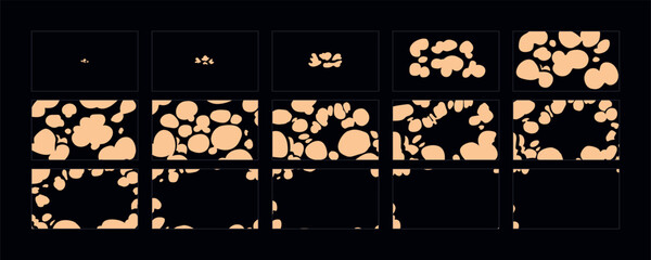 Wall Mural - dust explosion animation. 2d cartoon smoke animated sprite sheet frames. Flash motion Exploding effect storyboard vector illustration set.