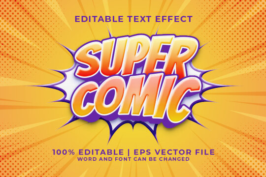 Super Comic 3d Editable Text Effect Comic Cartoon Style Premium Vector