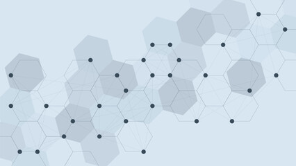 Poster - Hexagons shapes molecular structure background. Genetic research, chemical engineering. Medical innovation, chemistry, science and technology background.