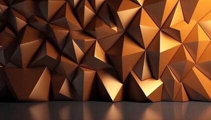 Wall Mural - A beautiful 3D background with a textured wall with voluminous golden brown triangles and smooth podium