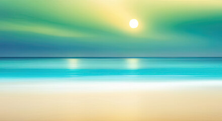 Wall Mural - abstract beach summer background with beach ocean. and sun in green and blue colors generative ai il