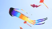 Moscow, Russia. May 27, 2023. Annual Festival "Colorful Sky". Huge Kites In The Form Of A Mermaid, A Stingray And Fish In The Sky And Spectators.