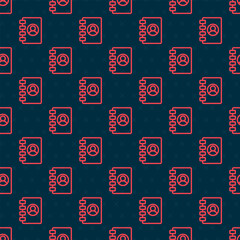Poster - Red line Address book icon isolated seamless pattern on black background. Notebook, address, contact, directory, phone, telephone book icon. Vector
